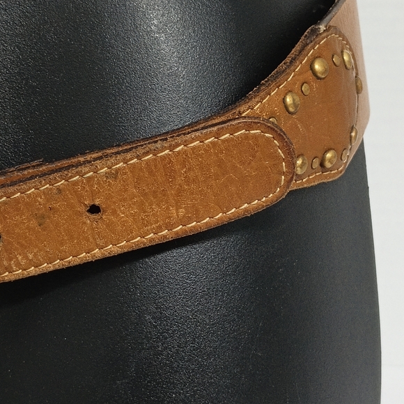 Chico's Genuine Leather Brown Gold Distressed Studded Western Belt Size Small - Picture 4 of 16